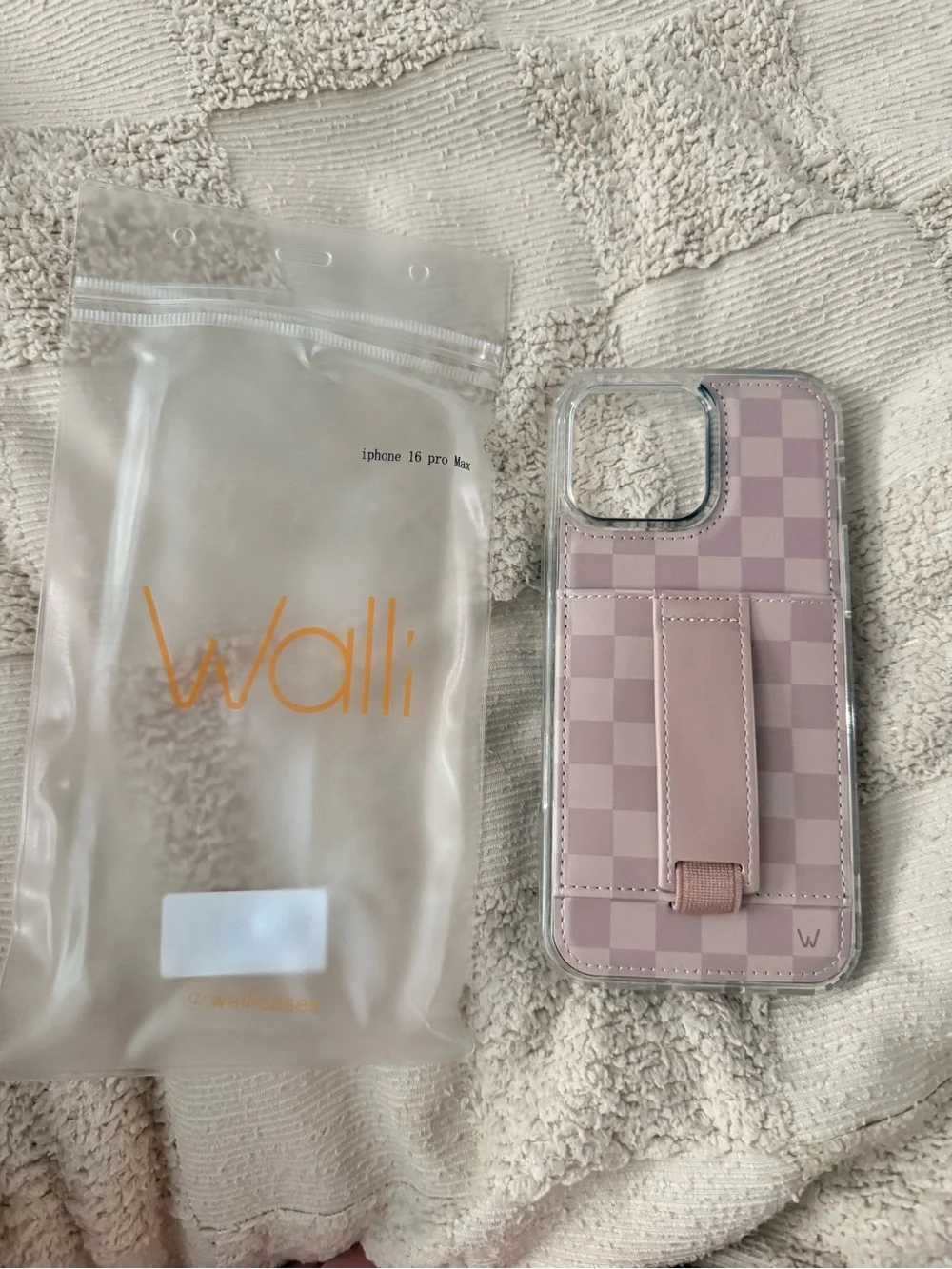 iPhone 16 pro max. Walli tan Checkered iPhone Case with Hand Strap